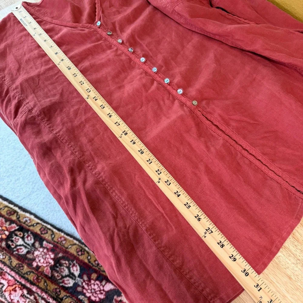 J. Jill Red Linen Blend Crochet Trim Tunic Top Size 3X Button V-Neck Lagenlook - Picture 8 of 9